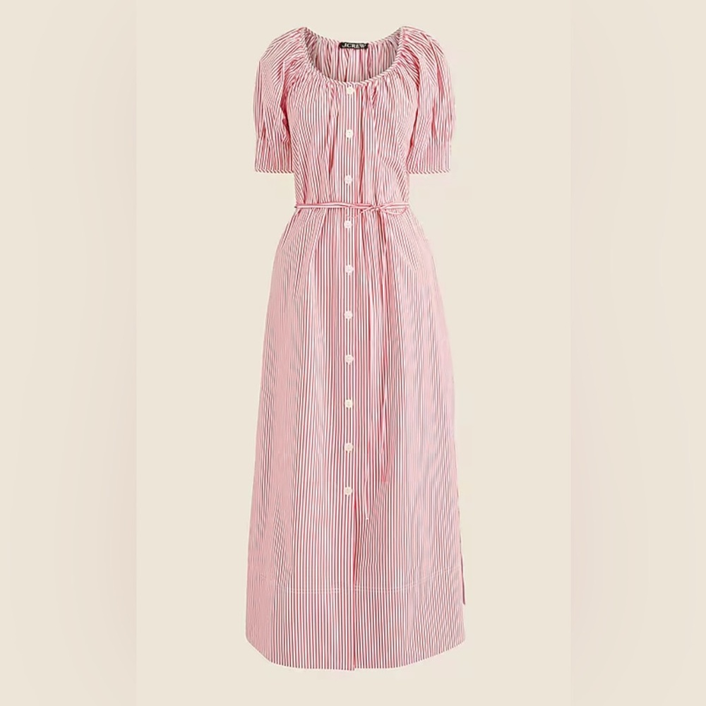 J.Crew Button-up Midi Dress in striped red cotton poplin, Size S, NWT